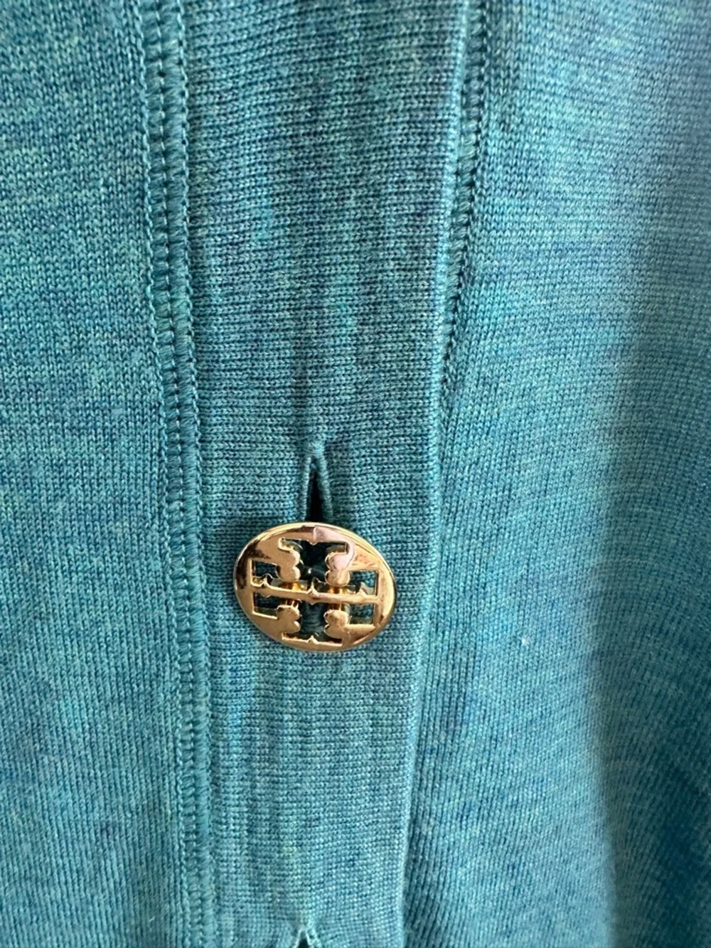 Tory Burch Teal 100% Merino Wool Simone Cardigan L Like New Quiet Luxury